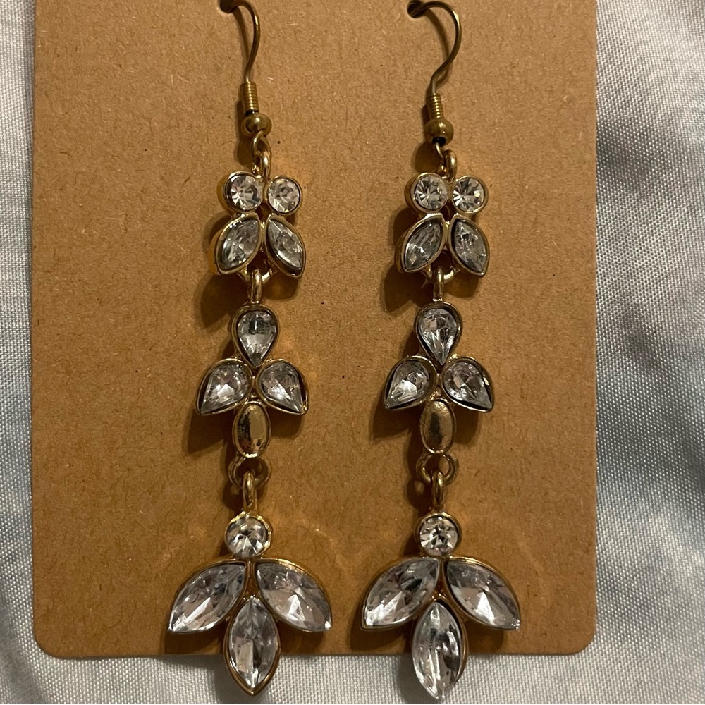 Gold Colored Bejeweled Dangle Earrings